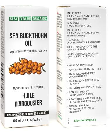 Siberian Sea Buckthorn Oil 3.4 fl.oz / 100ml Raw Unrefined Extra Virgin First Cold Pressed from Wild-harvested Sea Buckthorn Seeds and Berries - Buy Online on GoSupps.com