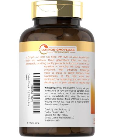 Carlyle Vitamin C 1000mg | with Rose Hips and Citrus Bioflavonoids | 250 Caplets | Vegetarian Non-GMO Gluten Free Supplement - Buy Online on GoSupps.com