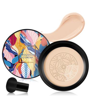 Mushroom Head Air Cushion CC Cream, Beauty Cream, Waterproof Moisturizing Liquid Concealer Foundation, BB Cream, Creates Flawless Appearance and Even Complexion (Natural Color)