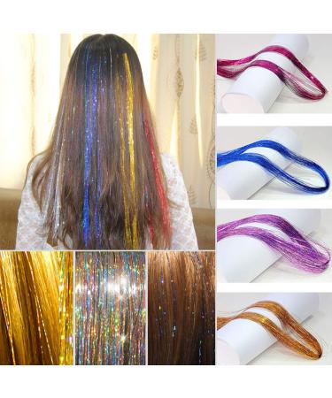 12 Colors Hair Tinsel Kit - 44 Inches Sparkling Fairy Hair Extensions with Tool - 2400+ Strands Glitter Shiny Hair Glitter - Buy Online on GoSupps.com