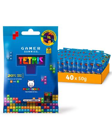 Powerbeaous gamer rubber-40x50g gummy bears in tetris shapes-gummy bears with 20% fruit juice and vitamins 8 fruity flavors tetris (8-fruit taste) 50 g (40 Pack)
