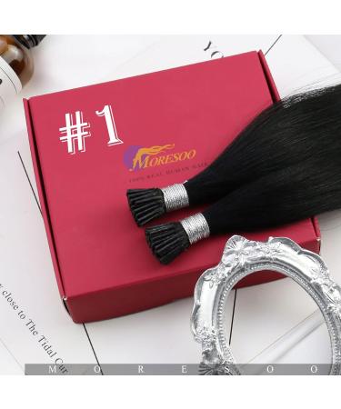 Moresoo I Tip Extensions - Real Hair 60 cm Pre-Bonded Keratin Extensions | #1 Pech Blip | 40g Pack | 24 Inch I-Tip Hair Extensions - Buy Online on GoSupps.com