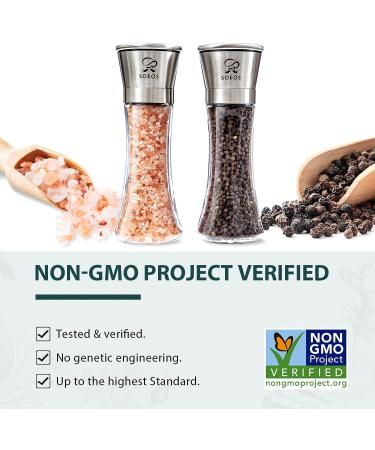 Soeos Salt and Pepper Grinder Set  Organic Whole Black Peppercorns  3.5oz (100g)  Himalayan Pink Salt  8oz (230g). USDA Organic Black Pepper  Non-GMO  Kosher Certified  Adjustable Coarseness Organic Whole Black Peppercorns - Buy Online on GoSupps.com