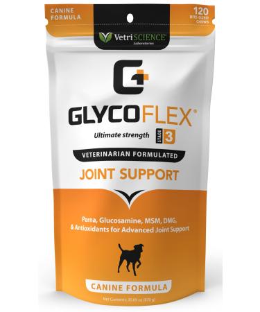 VETRISCIENCE Glycoflex Clinically Proven Hip and Joint Supplement with Glucosamine for Dogs - Vet Recommended Mobility Support Supplement with DMG, MSM, and Perna Glycoflex 3 Chicken 120 Chews
