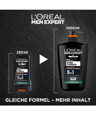 L'Or al Men Expert XXXL 5-in-1 Shower Gel & Shampoo for Men - 1000ml | Cleanse Body Hair & Face with Pure Carbon | International Shipping Available - Buy Online on GoSupps.com
