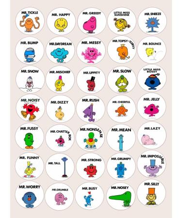 Mr Men Edible Cupcake Toppers - Rice Paper or Wafer Card disc Cake Decorations Stand UP 35 cut out - Buy Online on GoSupps.com