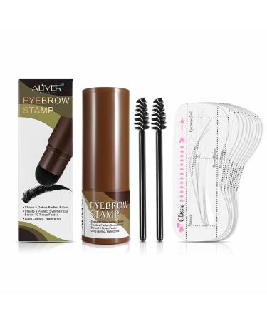 Eyebrow Stamp Stencil Kit  Long Lasting Buildable Eyebrow Makeup Professional Eyebrow Brown Black Powder  10 Reusable Eyebrow Stencils  2 Eyebrow Pen Brushes  Definer Sets Gifts for Women (Dark Brown)