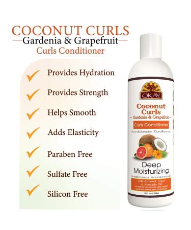 OKAY Coconut Curls Conditioner - Moisturizes & Defines Curls Sulfate/Silicone/Paraben Free All Hair Types Made in USA 12oz - Buy Online on GoSupps.com