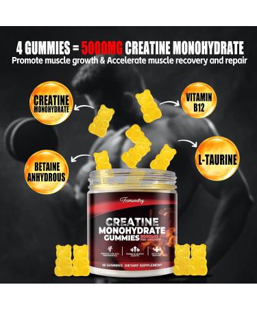 Creatine Monohydrate Gummies 5000mg - Sugar Free | 120 Gummies with L-Taurine & Betaine | Muscle Support & Energy Boost - Pineapple Flavor (Pack of 2 - Buy Online on GoSupps.com