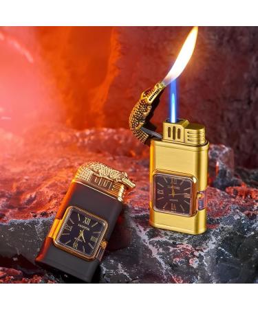 Windproof Lighter Vintage Watch Bezel Jet Flame Torch Clock Lighters Refillable Butane Lighters Windproof Flames Lighters for Outdoor Camping (Red B) - Buy Online on GoSupps.com