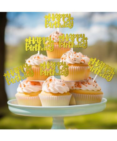 Happy Birthday CupCake Topper (Gold) - Buy Online on GoSupps.com