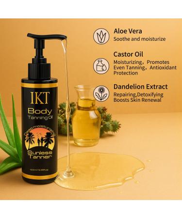 FUNAN Self Tanner Tanning Oil Kit Deep Moisturizing Sunless Tanner with Application Mitt Even & Natural Bronzing Self Tan for Face & Body 3.38 fl oz black2 1 Count (Pack of 2) - Buy Online on GoSupps.com