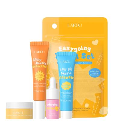 Travel Moisturizing Skin Care Kit, Gifts for Women Teen Girls, 4 Piece Mini Travel Size Skin Care Essentials Set with Facial Cleanser, Cream, Serum,