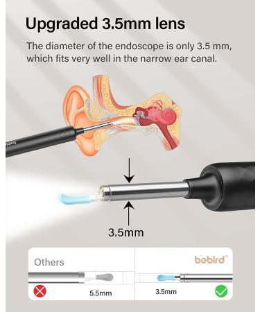 Bebird Ear Cleaner Kit with 1080p Camera and 6 Replacement Scoops - Black | for iPhone, iPad, Android Phones - Earwax Removal Tool and Storage Box for Adults - Buy Online on GoSupps.com