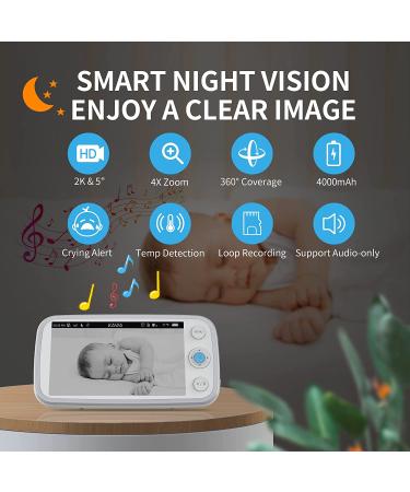 KAWA 2K QHD Video Baby Monitor with Camera, Audio, Night Vision, and 2-Way Talk - No WiFi, Recording & Playback, Temp Sensor, 4000mAh, Lullabies - 5'' Screen, 4X Zoom, 180 Flip, 1000ft Range - Buy Online on GoSupps.com