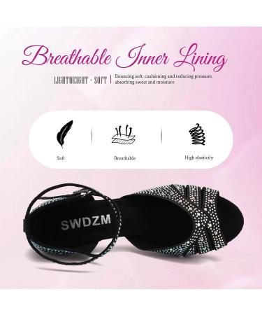 Buy SWDZM Women's Latin Dance Shoes - Glitter Salsa Tango Bachata - L549 Black 7.5cm Heel - Professional Ballroom & Wedding Footwear - Buy Online on GoSupps.com
