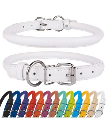 Collardirect round leather dog collar soft padded rolled handmade real leather collar for dog puppy cat small big black pink red purple blue white 48-53 cm