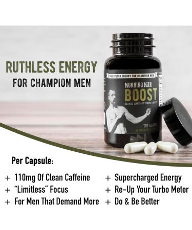 Morning Man Boost Caffeine Pills - 110mg Energy Supplement with Green Tea Extract | Vegan Gluten Free Non-GMO | Enhance Focus & Alertness | 30 Capsules - Buy Online on GoSupps.com