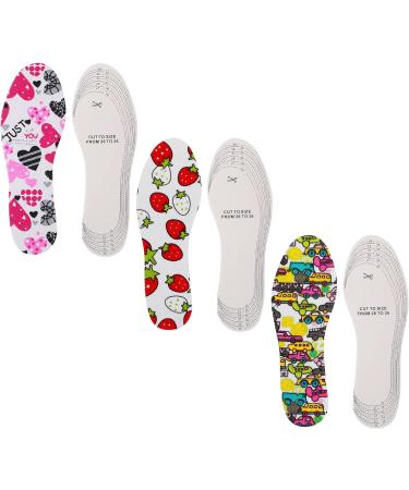 3 Pairs Kids Memory Sponge Insoles with Heel Grips | Soft & Breathable Child Size Inserts for Shoes | Cut-to-Fit for Children & Toddlers | Love Strawberry Cartoon Car Design - Buy Online on GoSupps.com
