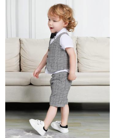 Mint Green Baby Boys Gentleman Suit Set with Shirt, Bowtie, Waistcoat & Shorts - Size 18-24 Months Grey - Buy Online on GoSupps.com