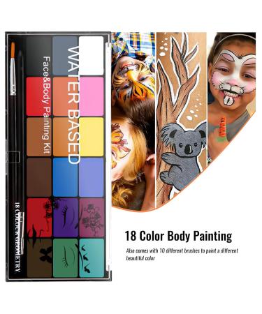 Non-Toxic Face Painting Kit | 18 Washable Colors & 10 Brushes for Halloween & Cosplay - Perfect for Adults - Buy Online on GoSupps.com