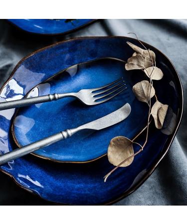 Serving Plates Household Ceramic Dinner Plate Blue Glaze Salad Plate Fruit Plate Bread Plate Irregular Tableware Western Food Plate/Kitchen Supplies for Appetizer Dinner and Desserts (Size : 21cm) - Buy Online on GoSupps.com