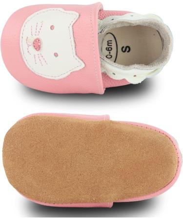 Soft Leather Baby Shoes for Boys and Girls | Non-Slip Rubber Soles | Cartoon Prewalker Sneakers | 0-24 Months | Pink Cat - Buy Online on GoSupps.com