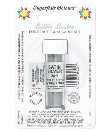 Sugarflair Satin Silver Edible Lustre Dust (E171 Free) Add a Lustrous Shine to Cakes or Decorations. Brush On or Add Rejuvenator to Create Eye-Catching Edible Paint- 2g