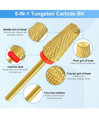 CGBE Nail Miller Bits - 5-in-1 Tungsten Hard Metal Tips for Smoothing & Milling - Professional 3/32 Attachments for Nail Care - International Shipping Available - Buy Online on GoSupps.com