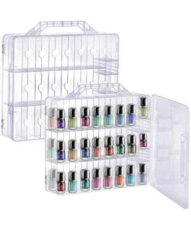 Foraineam 2 Pieces Double Side Universal Clear Nail Polish Organizer Box Nail Tools Holder Case for 48 Bottles with 8 Adjustable Dividers