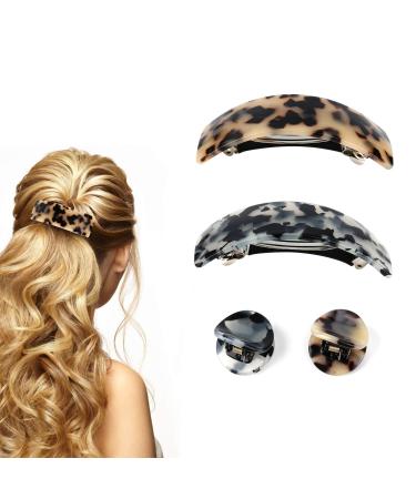 (Large) - 2PCS Tortoise Shell Hair Barrettes French Design Celluloid Rectangle Hair Clips for Fine Thick Hair Fashion Ponytail Holders for Daily Wear by Nspring