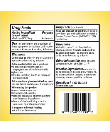 Dramamine Tablets Less Drowsy Formula 8ct (Pack of 3) - Motion Sickness Relief - Buy Online on GoSupps.com