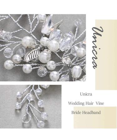 Unicra Bridal Wedding Hair Vine - Silver Crystal Headband & Flower Pearl Hair Accessories for Women & Girls - Buy Online on GoSupps.com