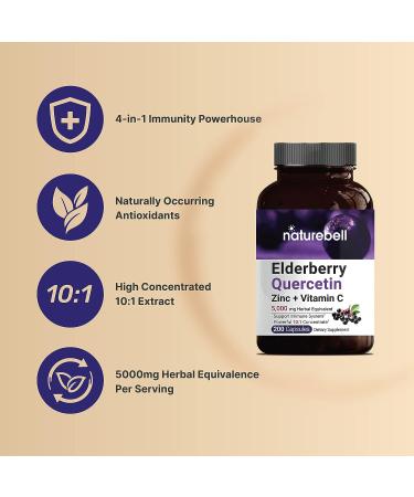 Sambucus Elderberry Capsules 5000mg with Quercetin, Zinc & Vitamin C - 200 Capsules, Immune System Support Formula - Buy Online on GoSupps.com
