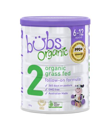 Bubs Organic Grass Fed Follow-On Formula Stage 2, Infants 6-12 months, Made with Organic Milk, 28.2 oz