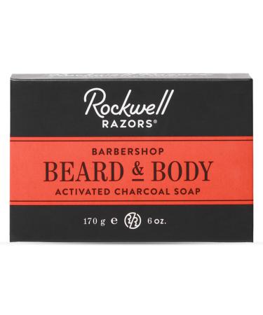 Rockwell 3-in-1 Beard & Body Bar Soap Classic Barbershop Scent | Natural Cleansing Hydrating & Exfoliation with Coffee Activated Charcoal Jojoba oil & Shea Butter | Ideal for All Skin Types