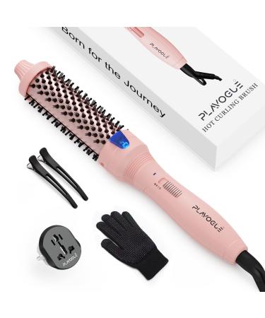 Plavogue Dual Voltage Thermal Brush 1.5 Inch Curling Iron Brush for Curling Smoothing Volumizing Fast Heating Round Brush for Women All Hair Types with Travel Adapter Gloves & Clips