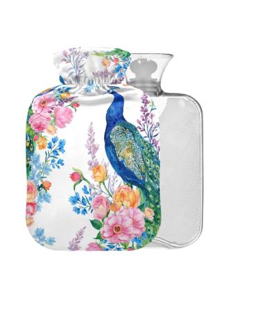 Hot Water Bottle with Cover 2L Large Warm Pain Relief Hot Cold Compress Bird Peacock Flowers BAP Free Hot Water Bottle