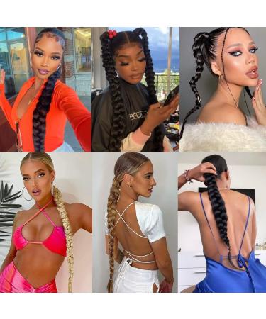 Leeven 34 Inch Synthetic Braid Ponytail Extension | Natural Black/Chocolate Brown Hair Pieces | DIY Slick Ponytail | Hair Tie Included | Pack of 1 - Buy Online on GoSupps.com