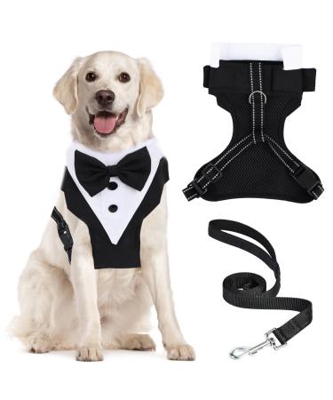 Dogs Smoking Bandana formal dog hollow with towline adjustable pet fly Bandana dog headscarves for wedding birthday Christmas collar for dogs cats (black white)