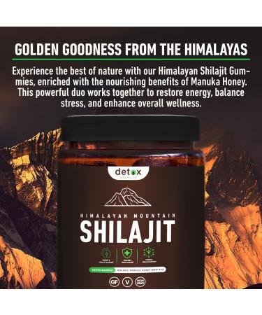 Detox Organics Shilajit Gummies - Authentic Shilajit Blend with Himalayan Ashwagandha & Sweetened Organic Manuka Honey - Crafted for Vitality & Immune Support - Glyphosate-Free - 60 Count - Buy Online on GoSupps.com