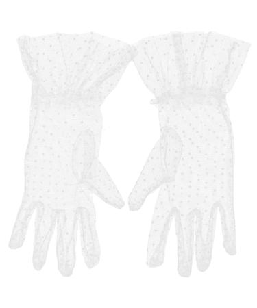 Beaupretty Short Lace Gloves 1 Pair Black Gloves Prom Accessories Tea Party Bridal Mesh Gloves Opera Gloves Hollowed-out Gloves Vintage Gloves for Woman Lace Dots Bride White 27.5x13x0.1cm