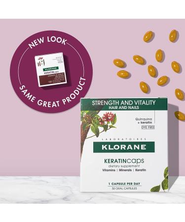 Klorane KERATINcaps Dietary Supplements with Biotin, Quinine, B Vitamins - 60 Count - Thicker, Stronger Hair & Nails - Caffeine & Dye-Free - Buy Online on GoSupps.com