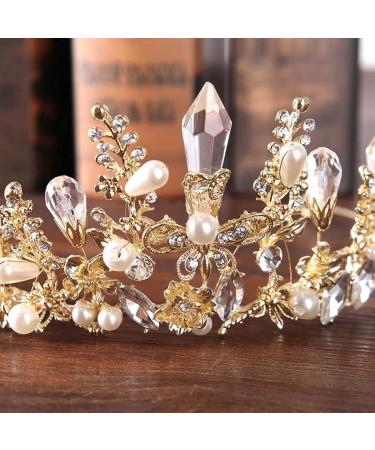 Bmirth Baroque Crown and Tiara - Gold Crystal Pearl Wedding Queen Crown for Women and Girls - Buy Online on GoSupps.com