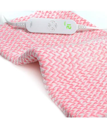 GOQOTOMO Fast-Heating Electric Heating Pad for Back/Waist/Abdomen/Shoulder/Neck Pain and Cramps Relief - 12 Heat Levels 8 Timers with Countdown Stay on Machine Washable-PW01(Pink) Pink-white stripes