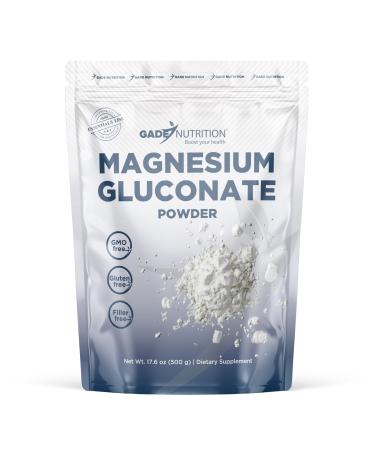 Gade Nutrition Pure Magnesium Gluconate Powder | 500g, 1.4g per Serving, 357 Servings | Non-GMO, Gluten-Free, Filler Free, Highly Absorbable | USA Made Magnesium Gluconate 17.6 Ounce (Pack of 1)