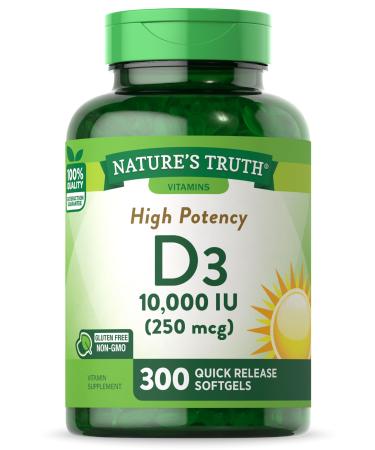 Nature's Truth Vitamin D3 10000 IU Softgels | 300 Count | Extra Strength | Non-GMO & Gluten Free Supplement
