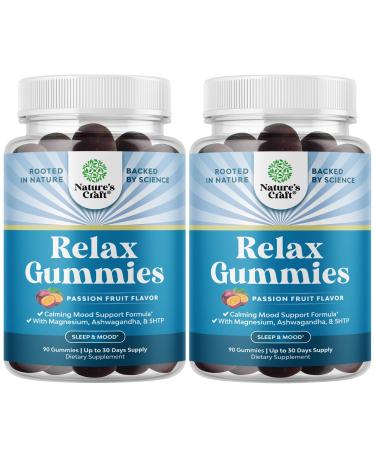 Natures Craft Calming Gummies for Adults with Ashwagandha and Magnesium - Relaxing Stress Gummies with L Theanine 5HTP and Lemon Balm Extract - Adaptogenic Chamomile Extract Vitamin B6 2 Pack 90 Count (Pack of 2)
