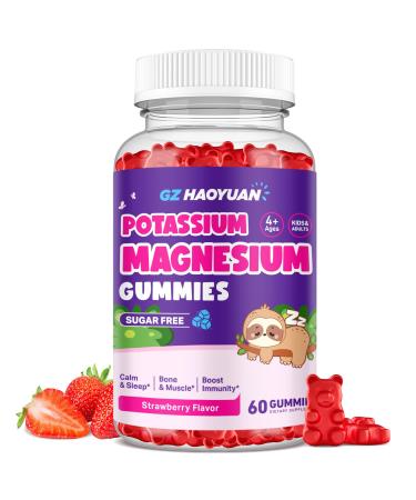Magnesium Gummies for Kids - Magnesium Glycinate Gummies with Vitamin D3 B6 Potassium & Ashwagandha Magnesium for Kids & Adults Relaxation Sleep Brain & Bone Health -Vegan Strawberry 60ct Strawberry 60 Count (Pack of 1)