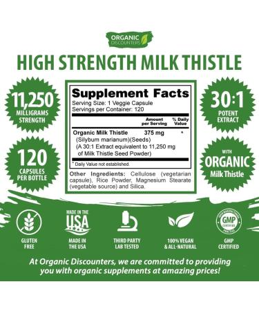 High Potency Organic Milk Thistle Extract 11,250mg - 120 Capsules | Vegan, Non-GMO, All-Natural | Rich in Silymarin Flavonoids - Buy Online on GoSupps.com